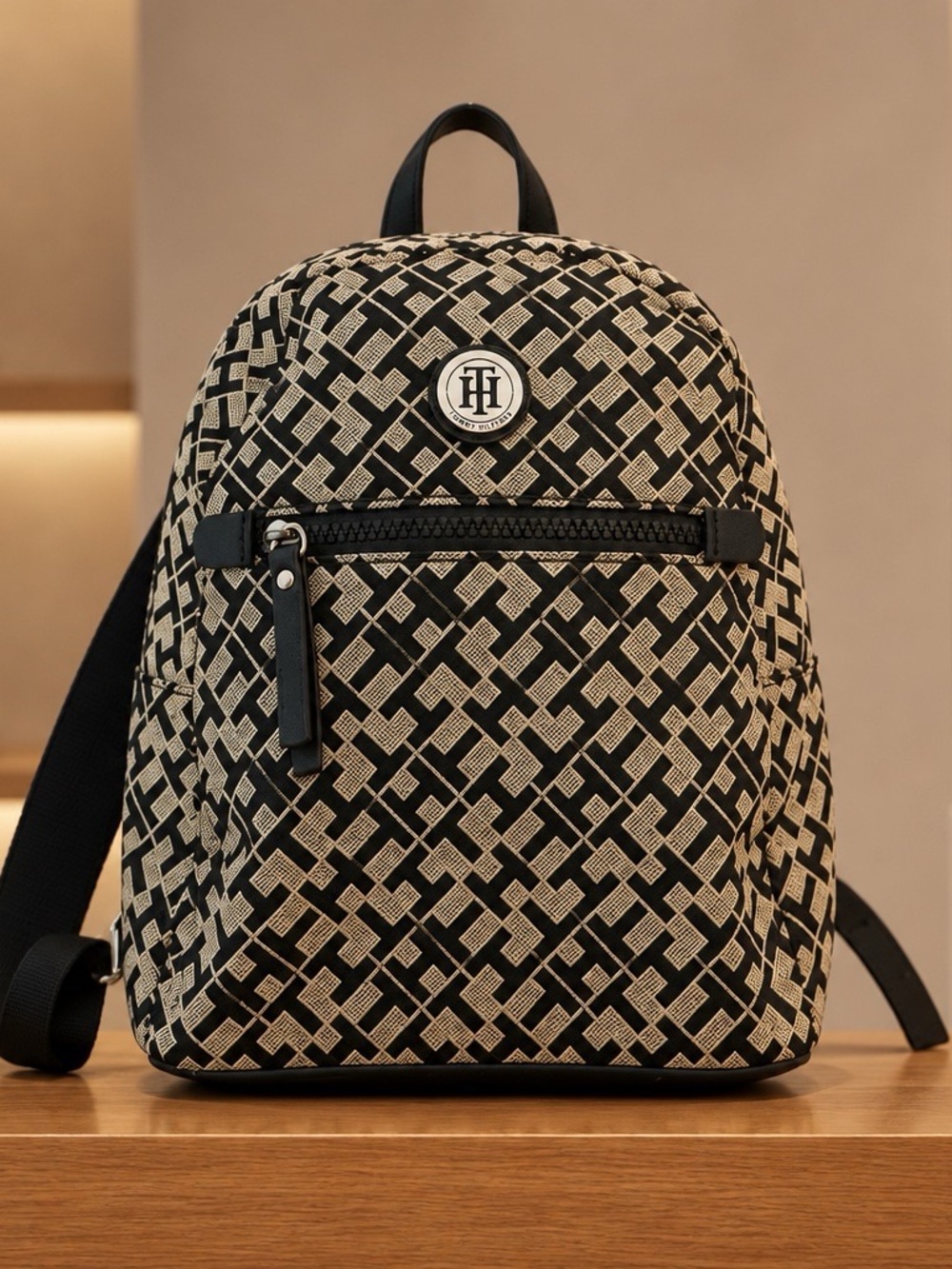 Tommy Hilfiger Black & Cream Monogram Backpack